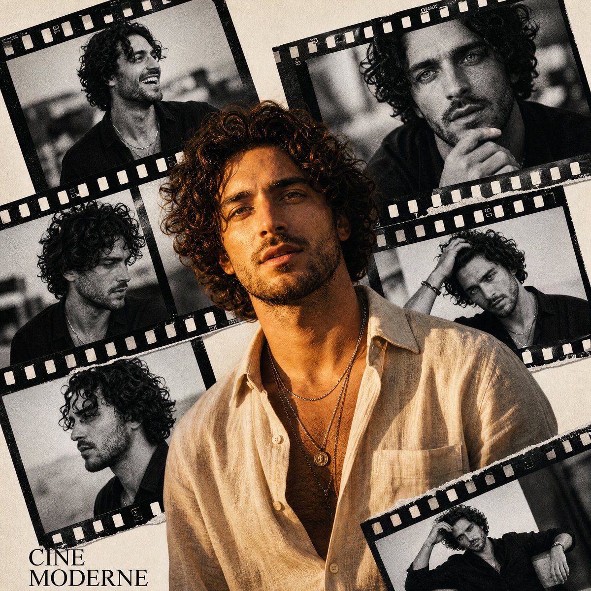 Retro Cinema Portrait Collage AI image template preview