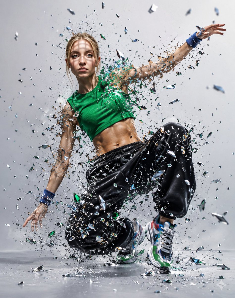 Glass Shard Dance Action Portrait AI image template preview