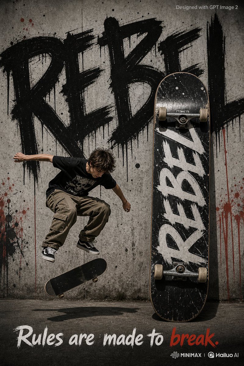 Rebel Urban Skateboard Advertisement Poster AI image template preview