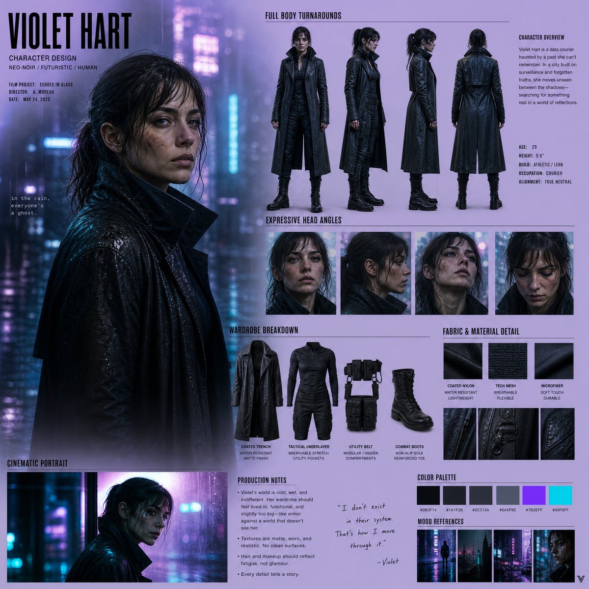 Neo-Noir Character Design Board AI image template preview