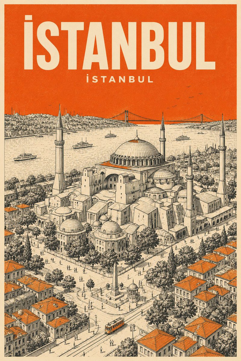 Retro Mid-Century Travel Poster AI image template preview