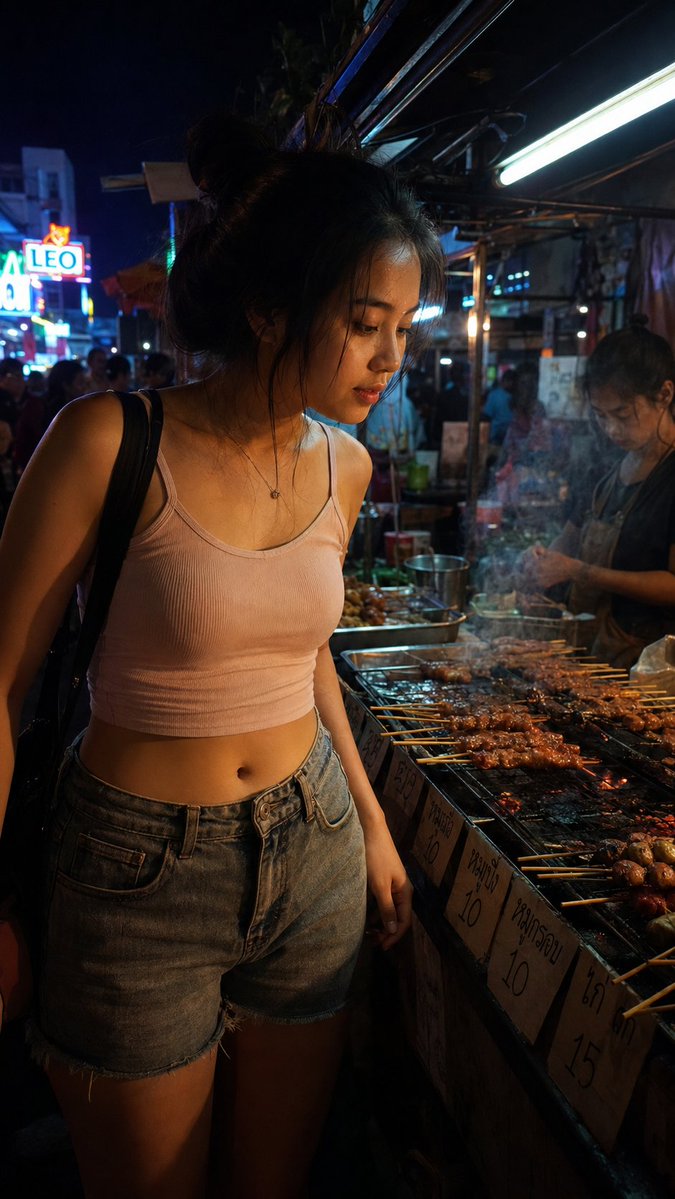 Bangkok Night Market Street Photography AI image template preview