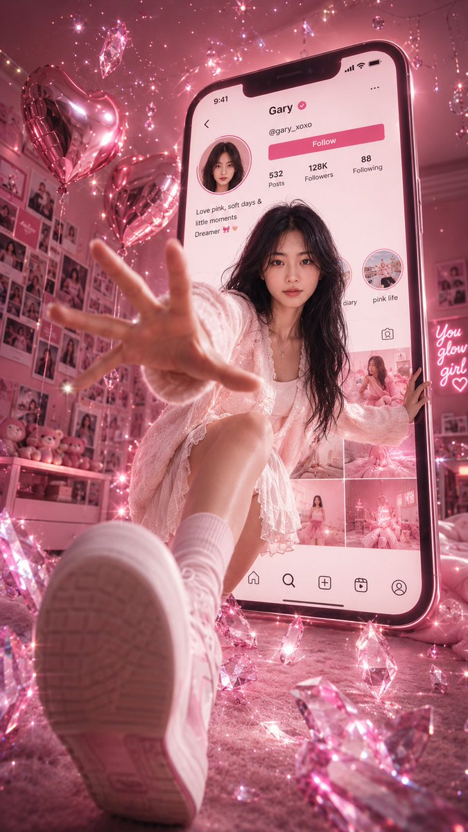 Surreal Pink Social Media Poster AI image template preview