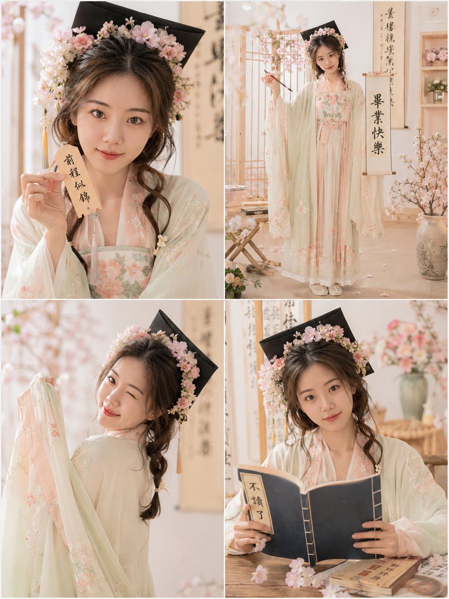 Playful Hanfu Graduation Photo Grid AI image template preview