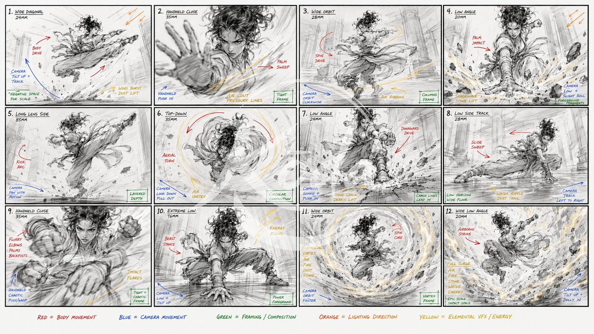 Kung Fu Action Storyboard AI image template preview