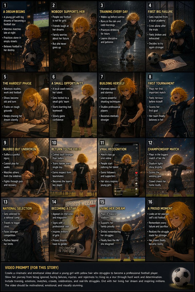 16-Panel Football Dream Storyboard AI image template preview