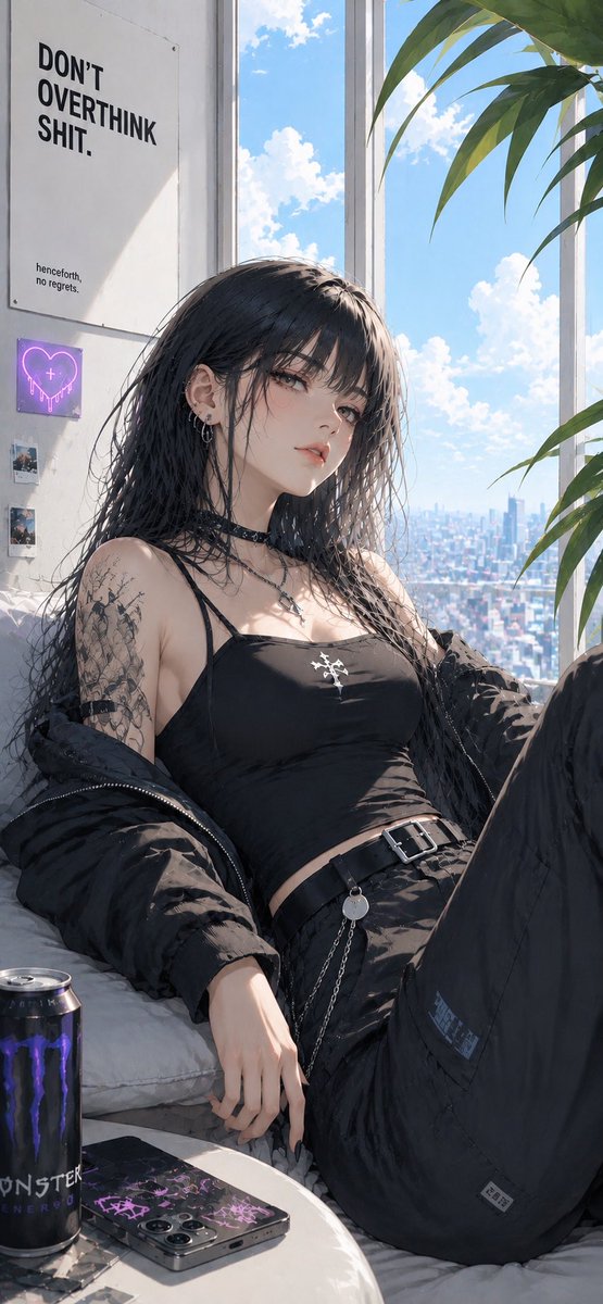 Goth Girl by City Window AI image template preview