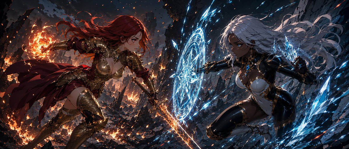 Fire Knight vs Ice Warrior Battle AI image template preview
