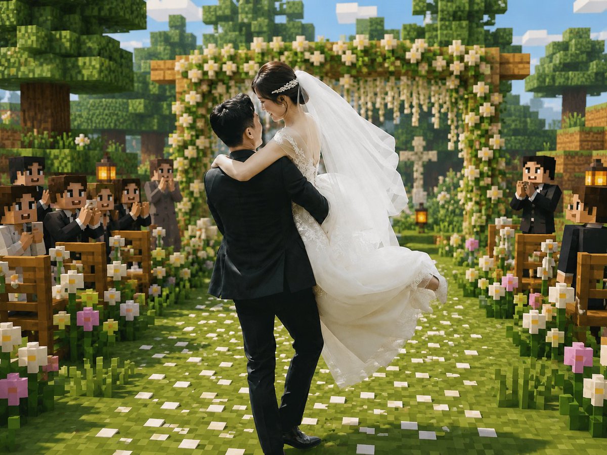 Minecraft Voxel Wedding Ceremony AI image template preview