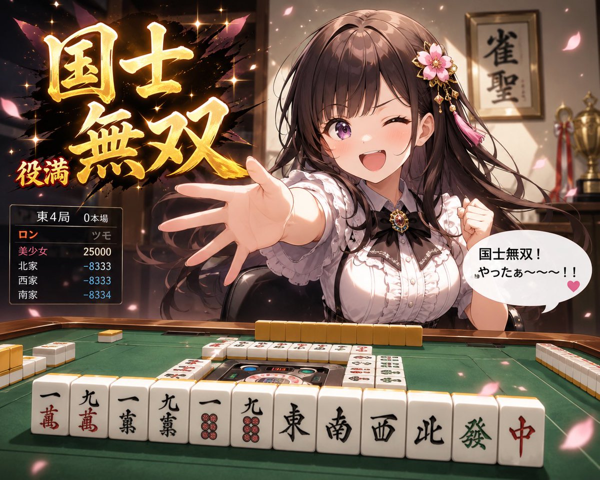 Anime Mahjong Yakuman Victory Scene AI image template preview