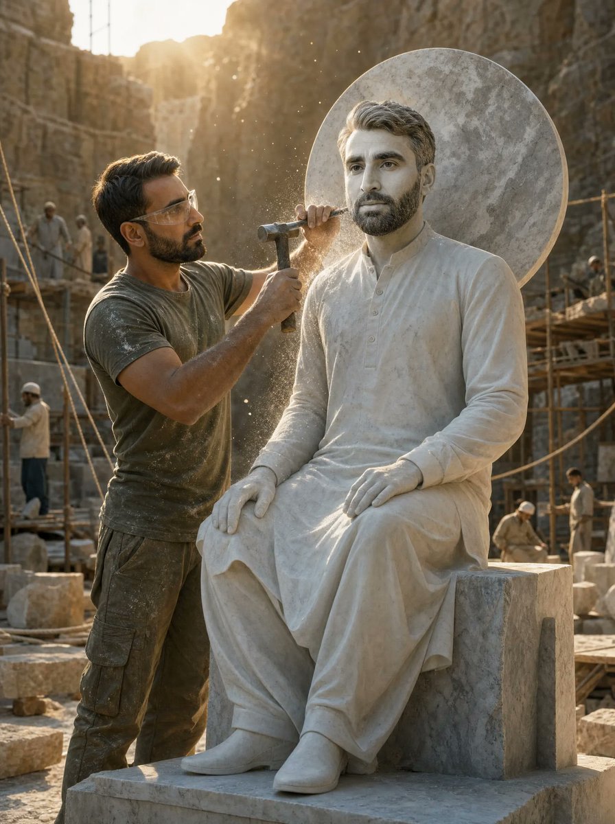 Sculptor Carving His Marble Double AI image template preview