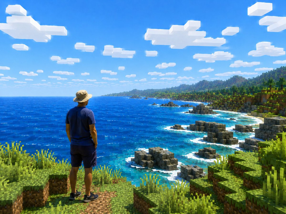 Real Person in Minecraft Coastal World AI image template preview