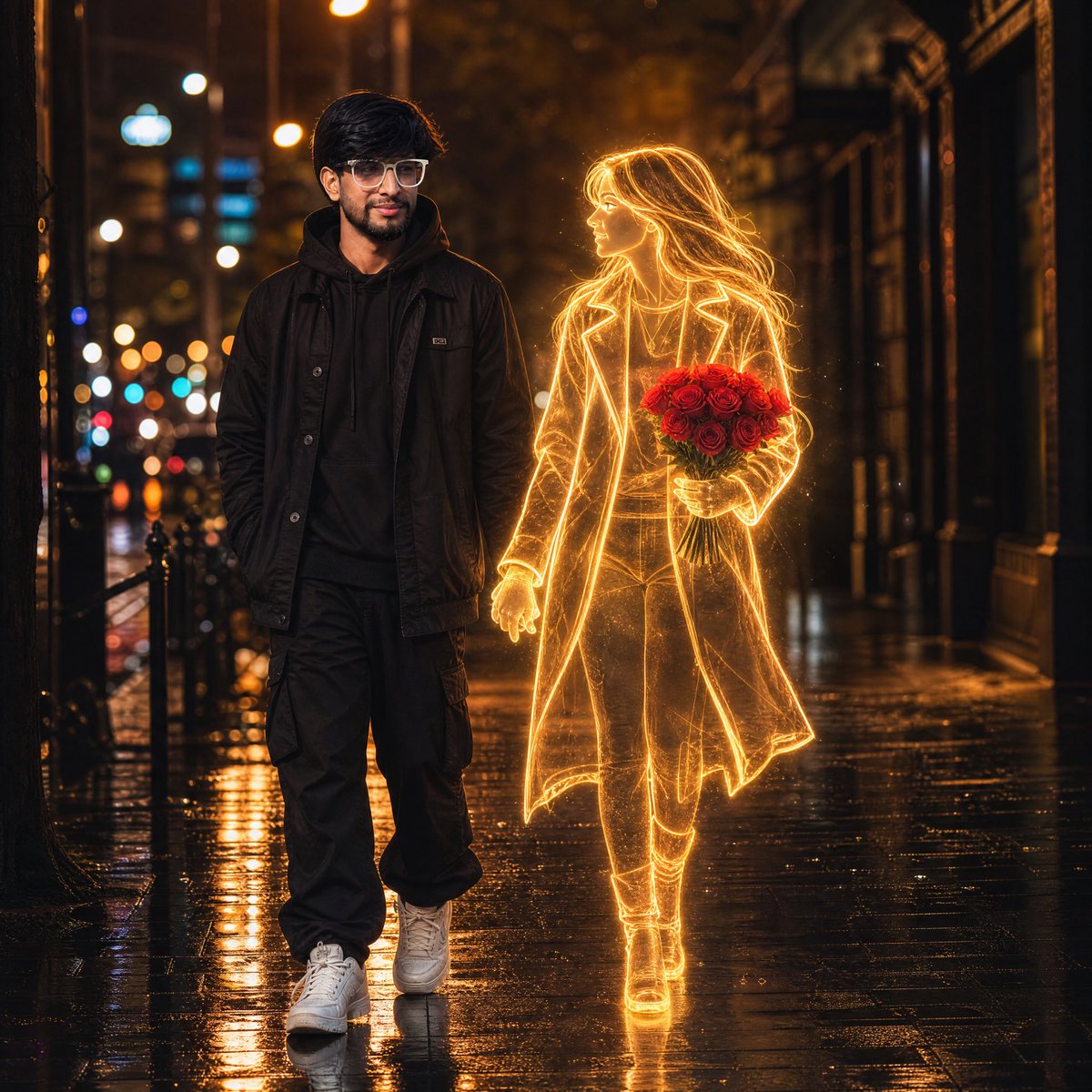 Glowing Hologram Night Scene AI image template preview
