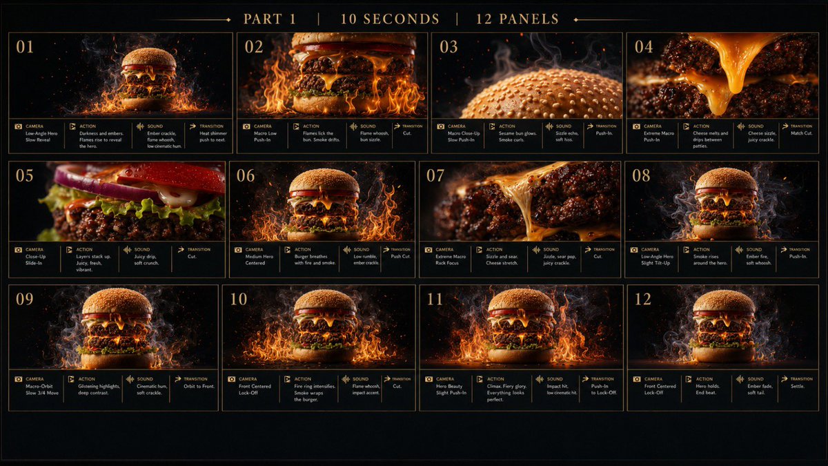 Flaming Burger Storyboard AI image template preview