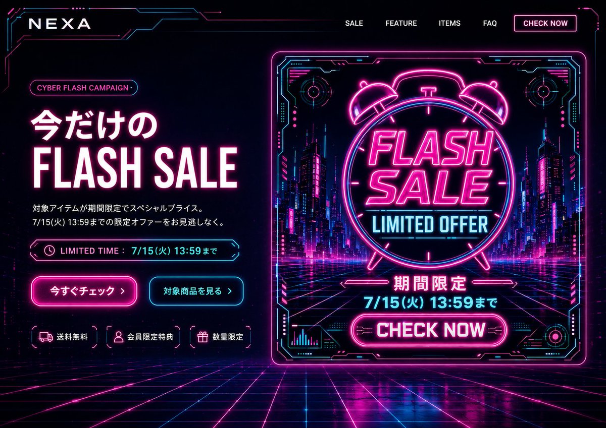 Cyberpunk Flash Sale Landing Hero AI image template preview