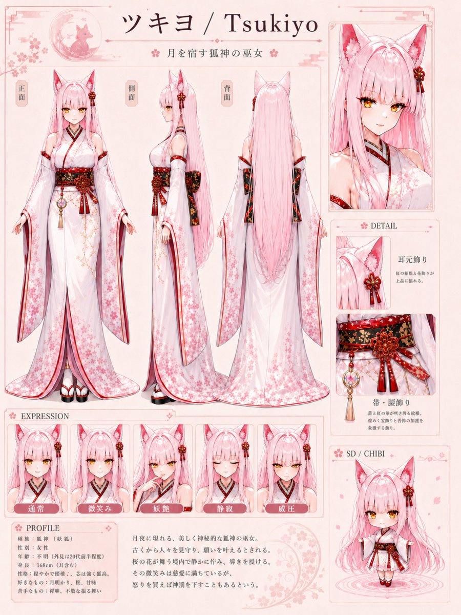 Tsukiyo Fox Shrine Maiden Reference Sheet AI image template preview