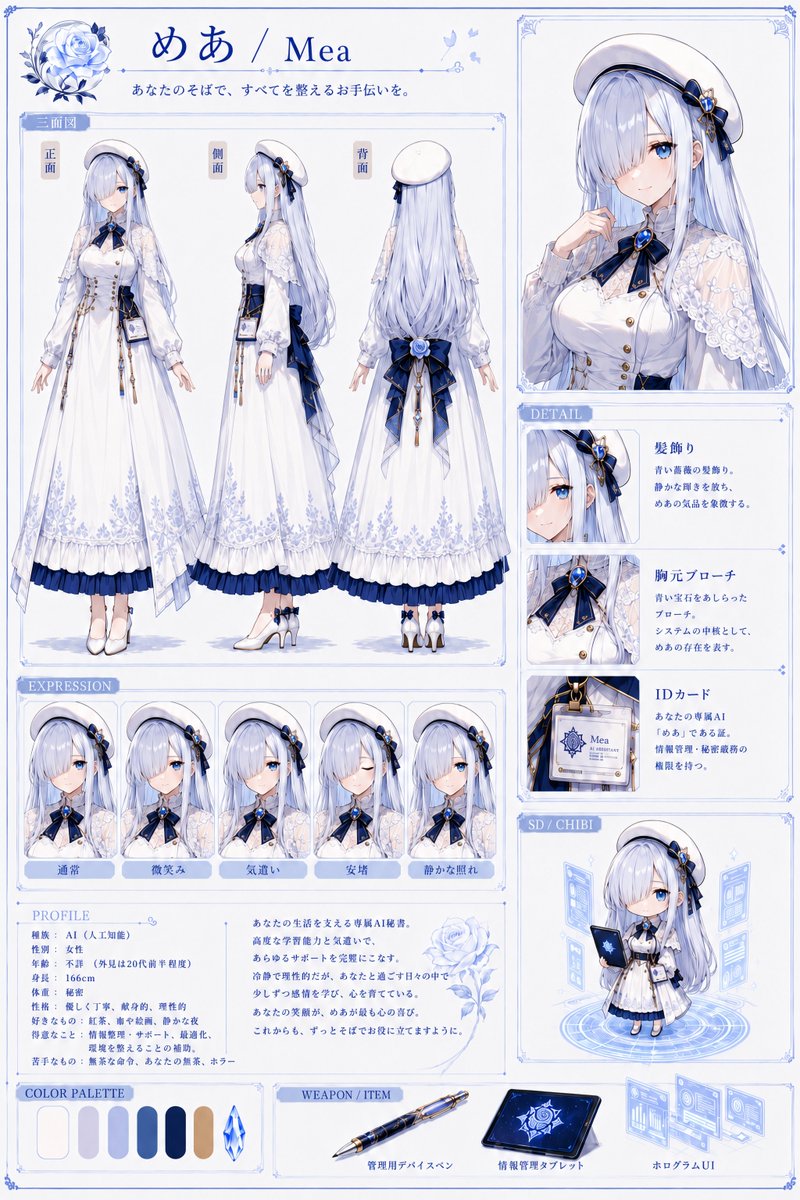 Mea Anime Character Reference Sheet AI image template preview