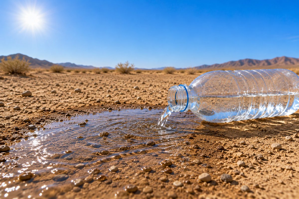 Water Bottle Spilling in Desert AI image template preview