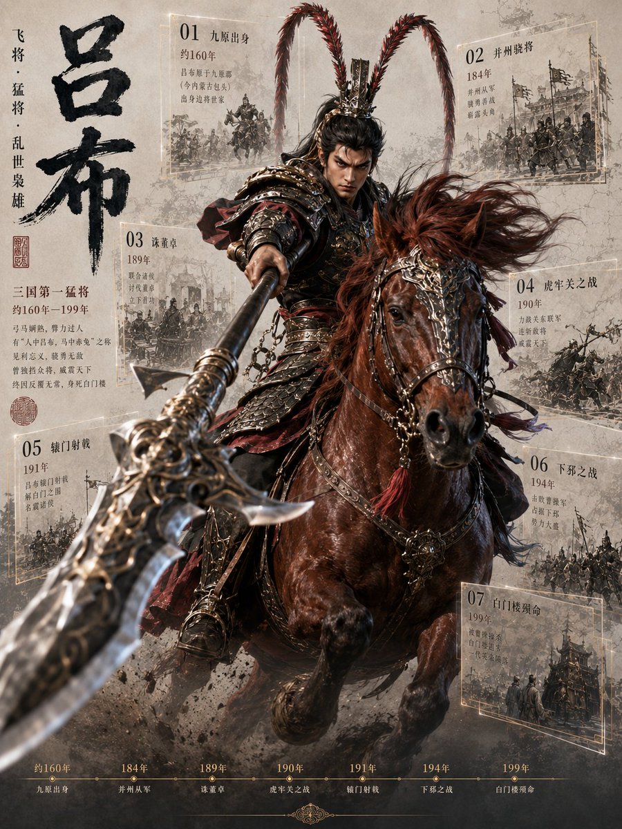 Lü Bu Historical Warrior Poster AI image template preview