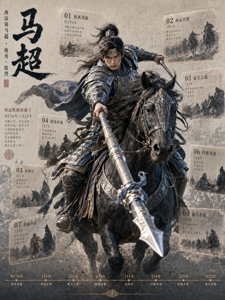 Ma Chao Historical Cavalry Timeline Poster AI image template preview
