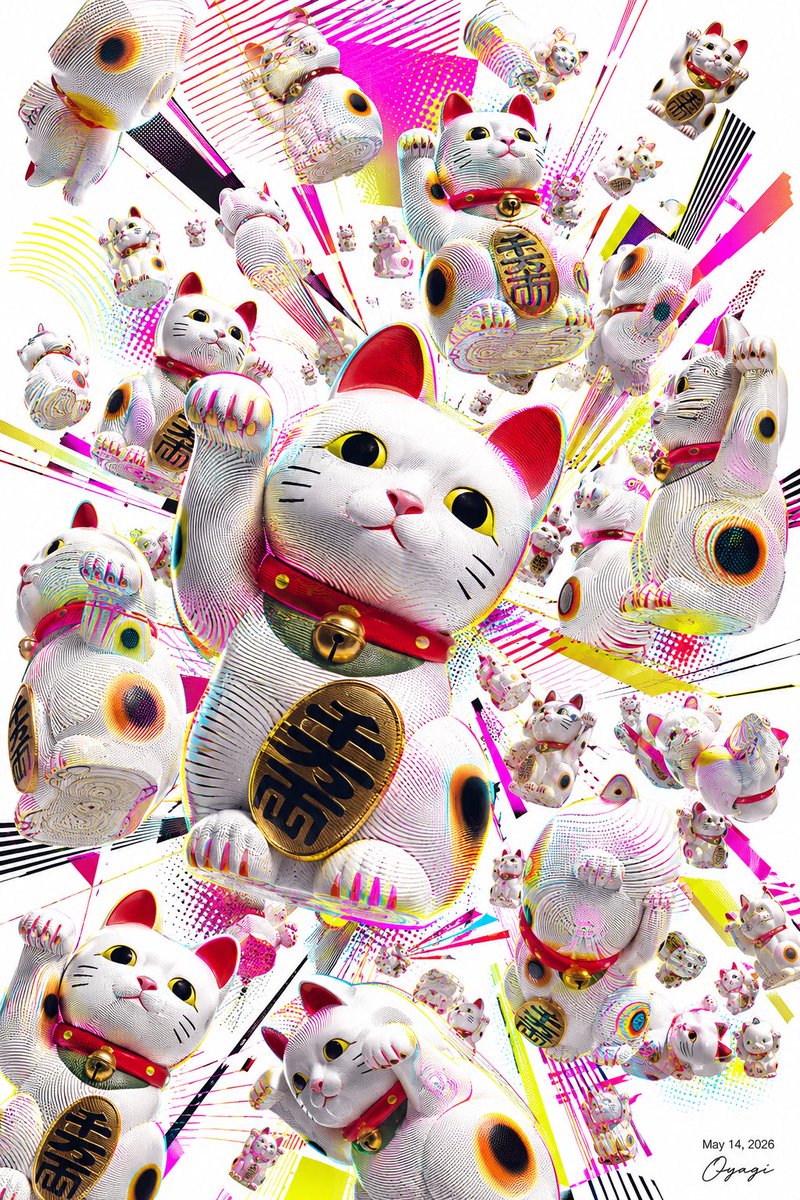 Pop Art Maneki-Neko Explosion AI image template preview