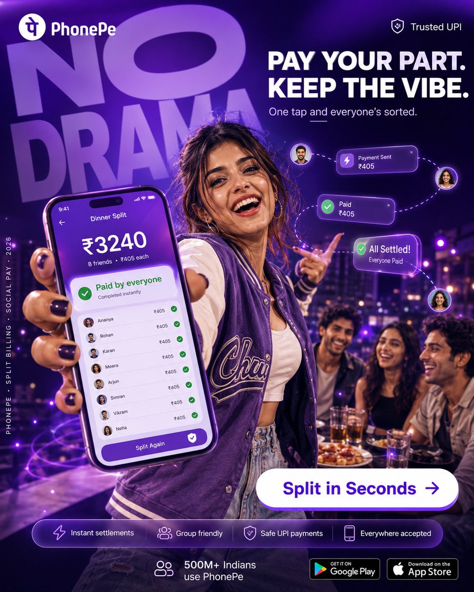 PhonePe Split Billing Party Ad AI image template preview