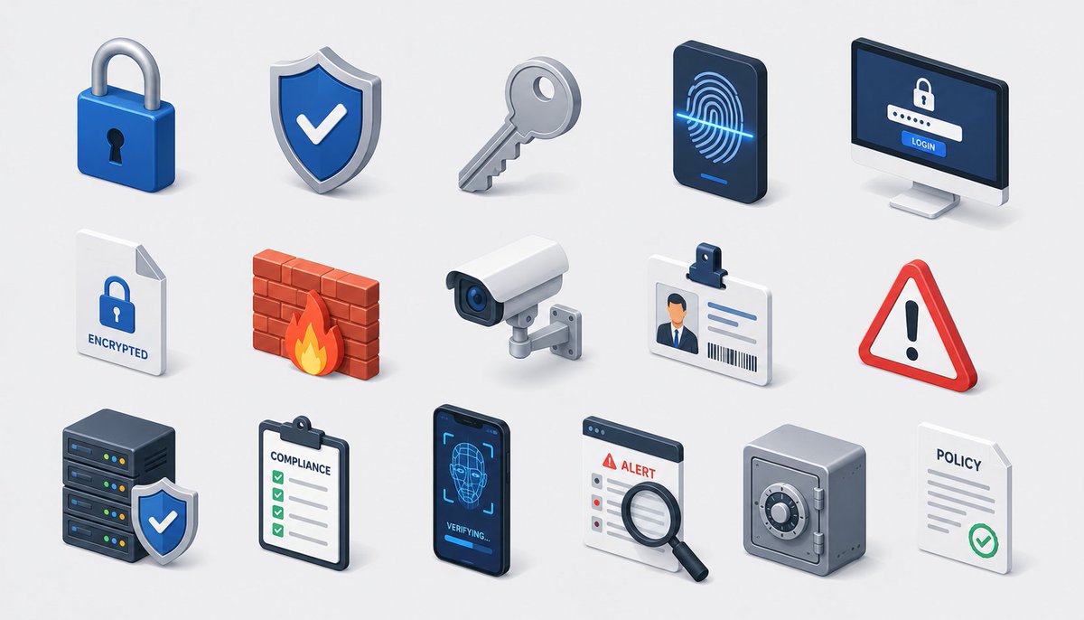 Isometric Security Icon Grid AI image template preview
