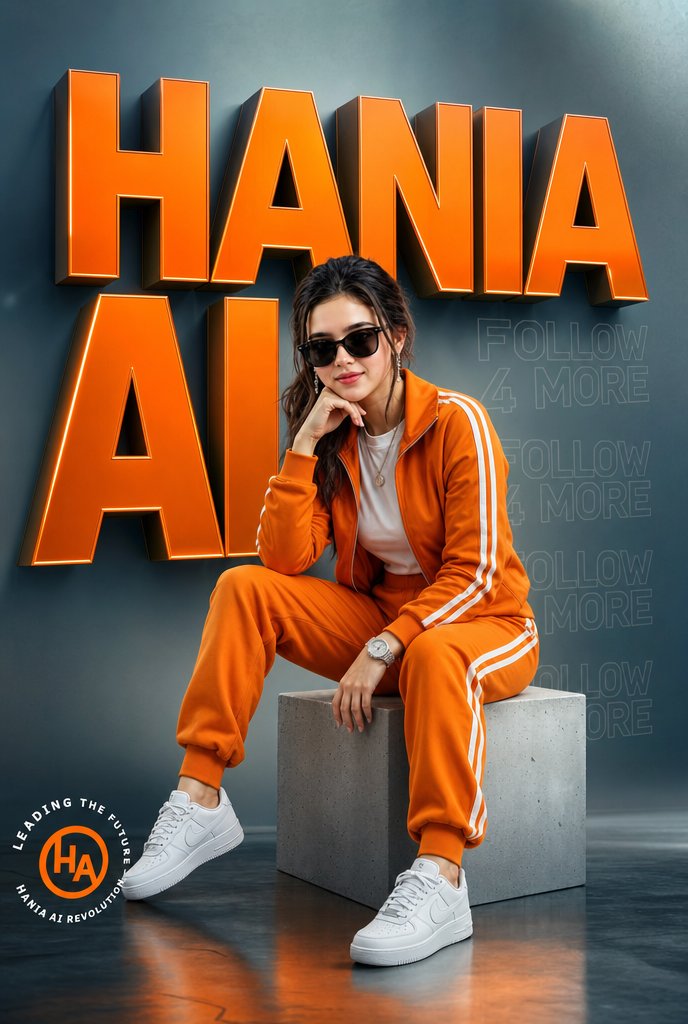 Orange Tracksuit Studio Poster AI image template preview