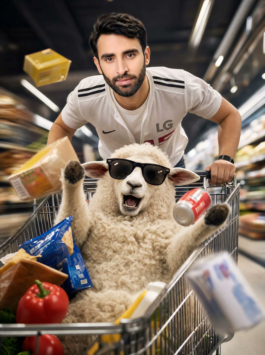 Man Racing Cart with Sheep AI image template preview