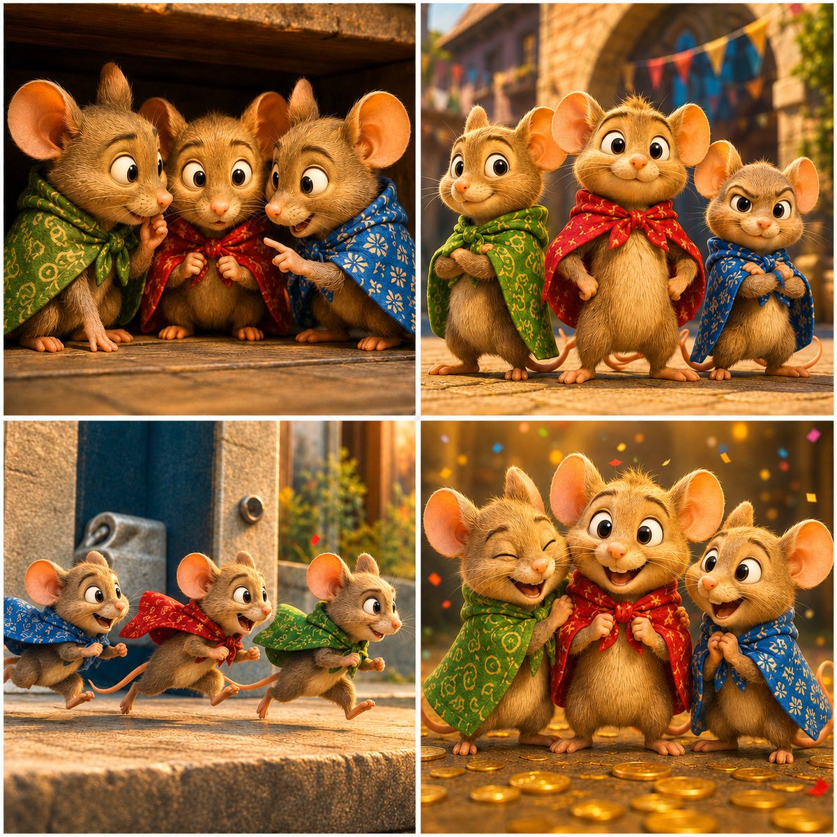 Four-Panel Bankrupt Mouse Storyboard AI image template preview