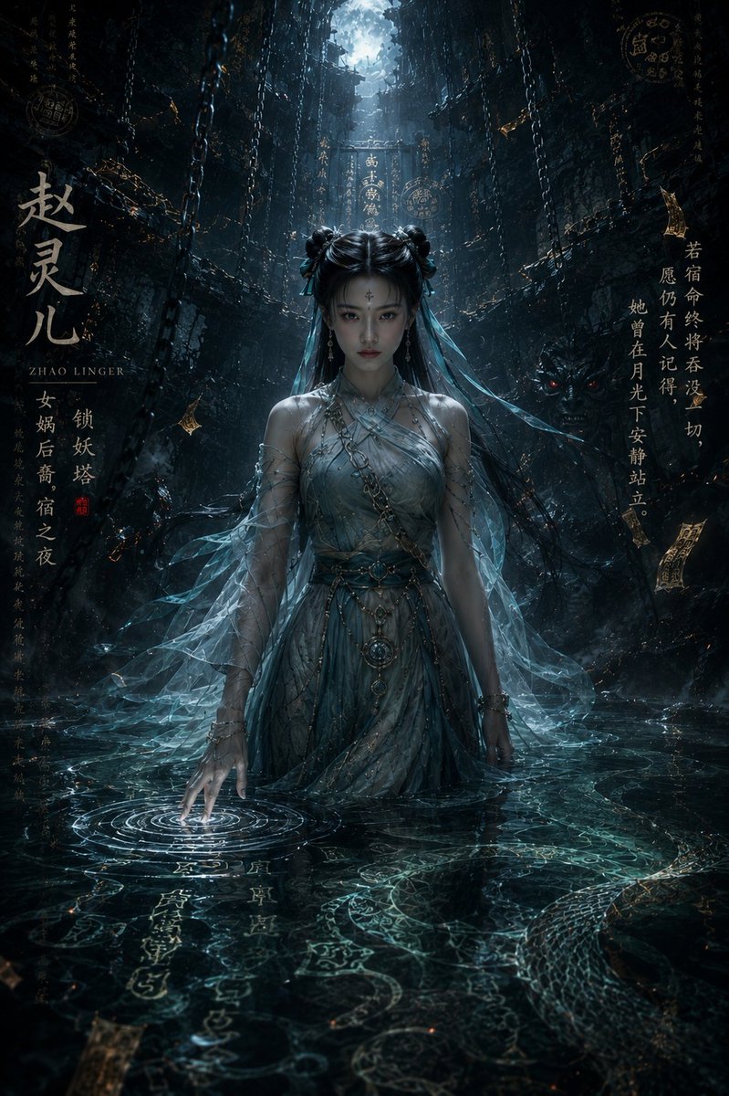 Dark Eastern Fantasy Zhao Ling'er Poster AI image template preview