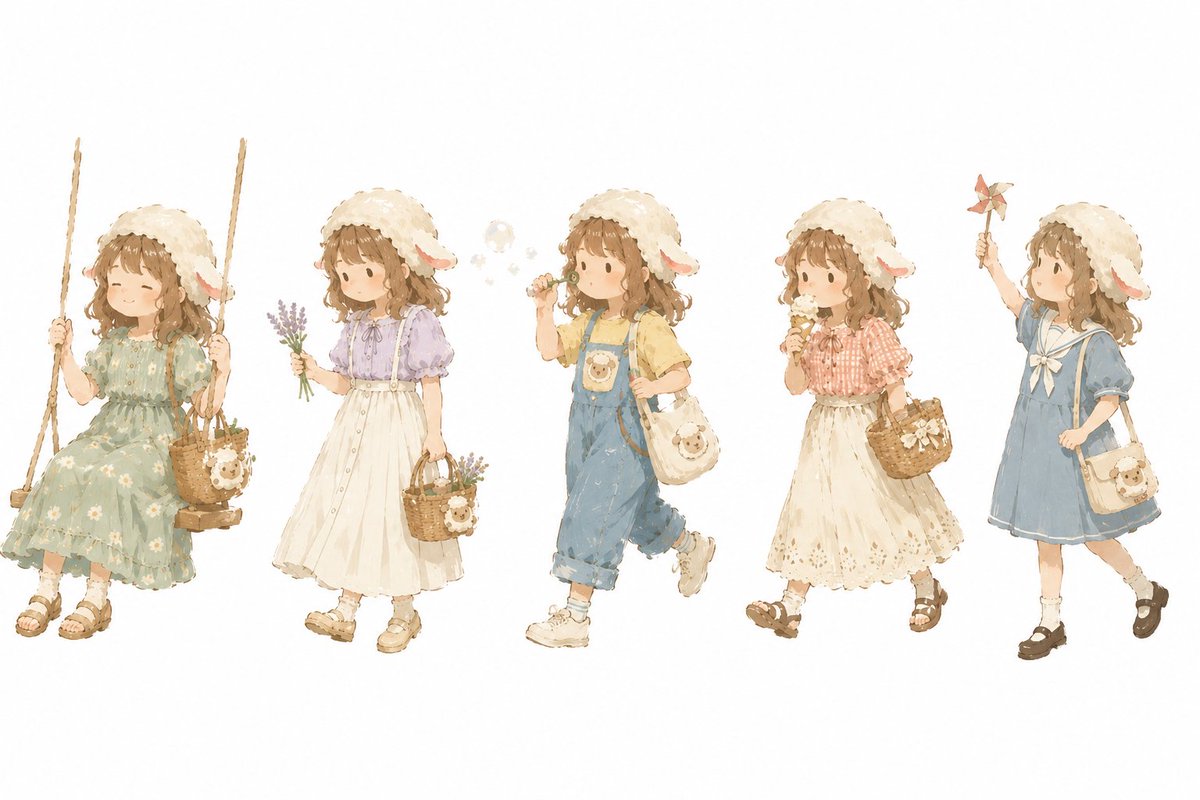 Watercolor Cottagecore Girl Lineup AI image template preview