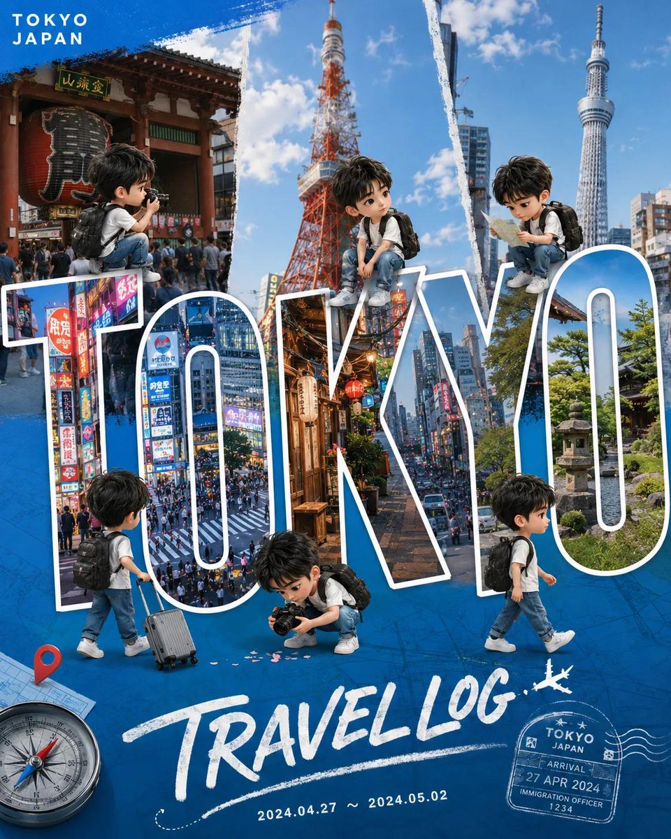 Chibi Travel Vlog Poster Design AI image template preview