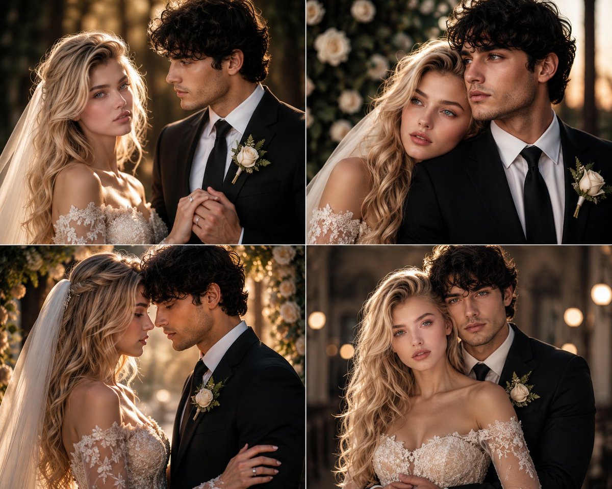 Romantic Wedding Couple Photoshoot AI image template preview