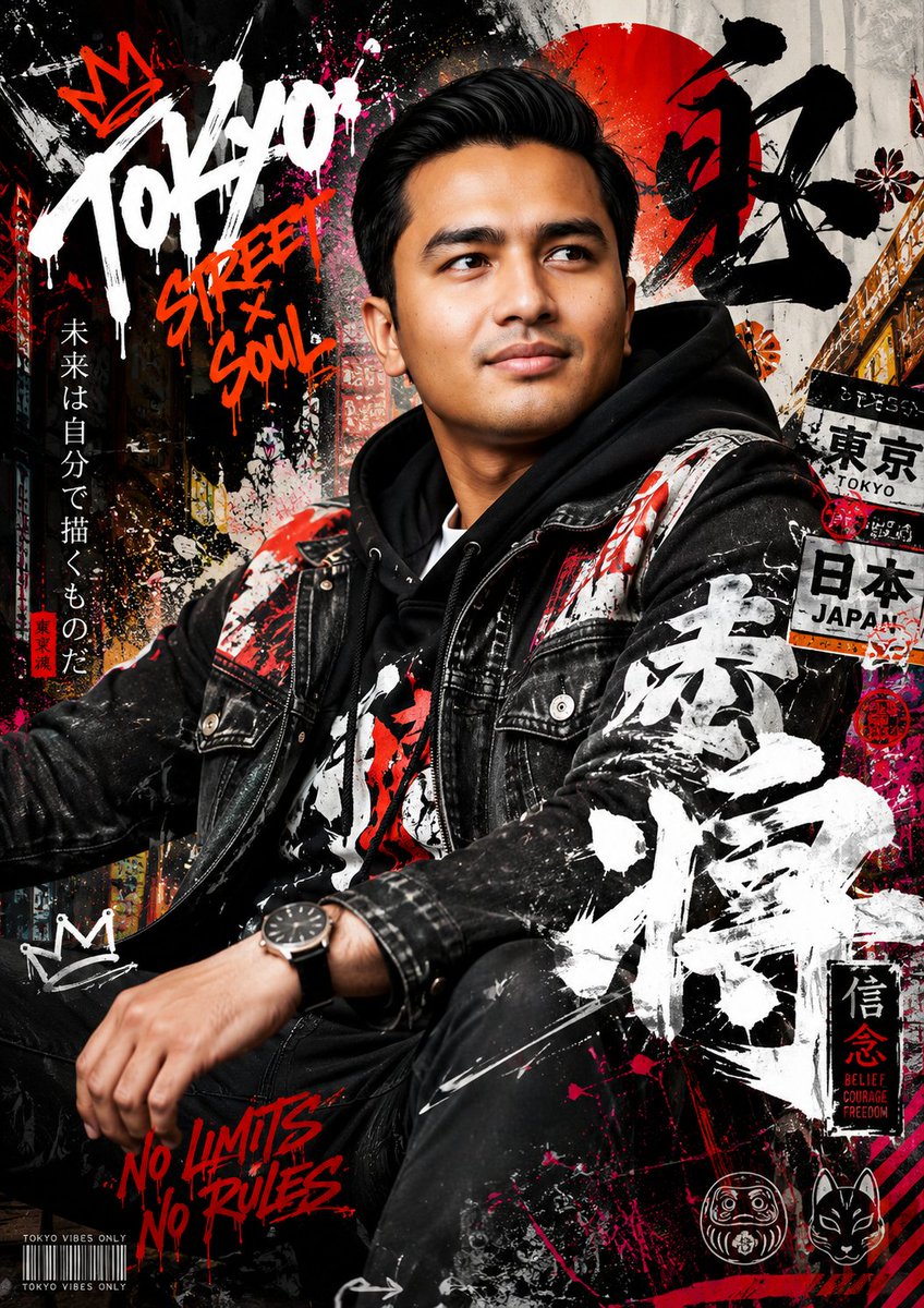 Japanese Graffiti Street Fashion Poster AI image template preview