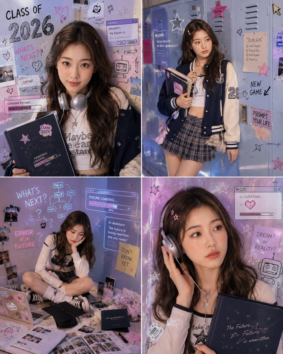 Y2K Aesthetic Campus Graduation Photoshoot AI image template preview