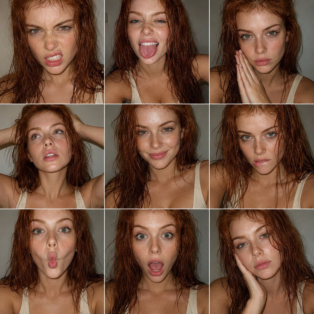 3x3 Redhead Portrait Contact Sheet AI image template preview