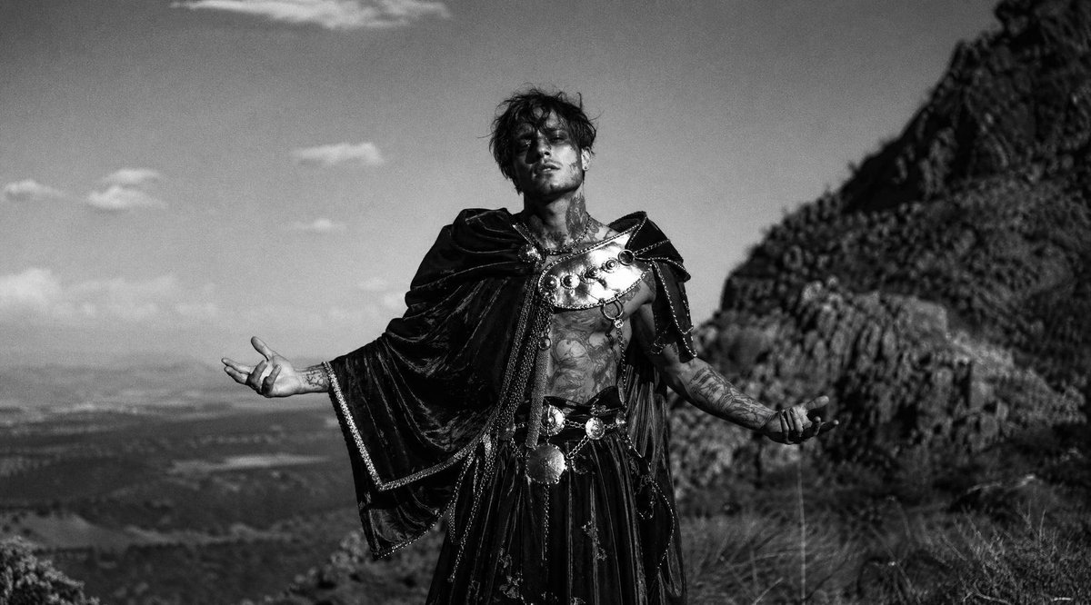 Monochrome Mountain Warrior Portrait AI image template preview