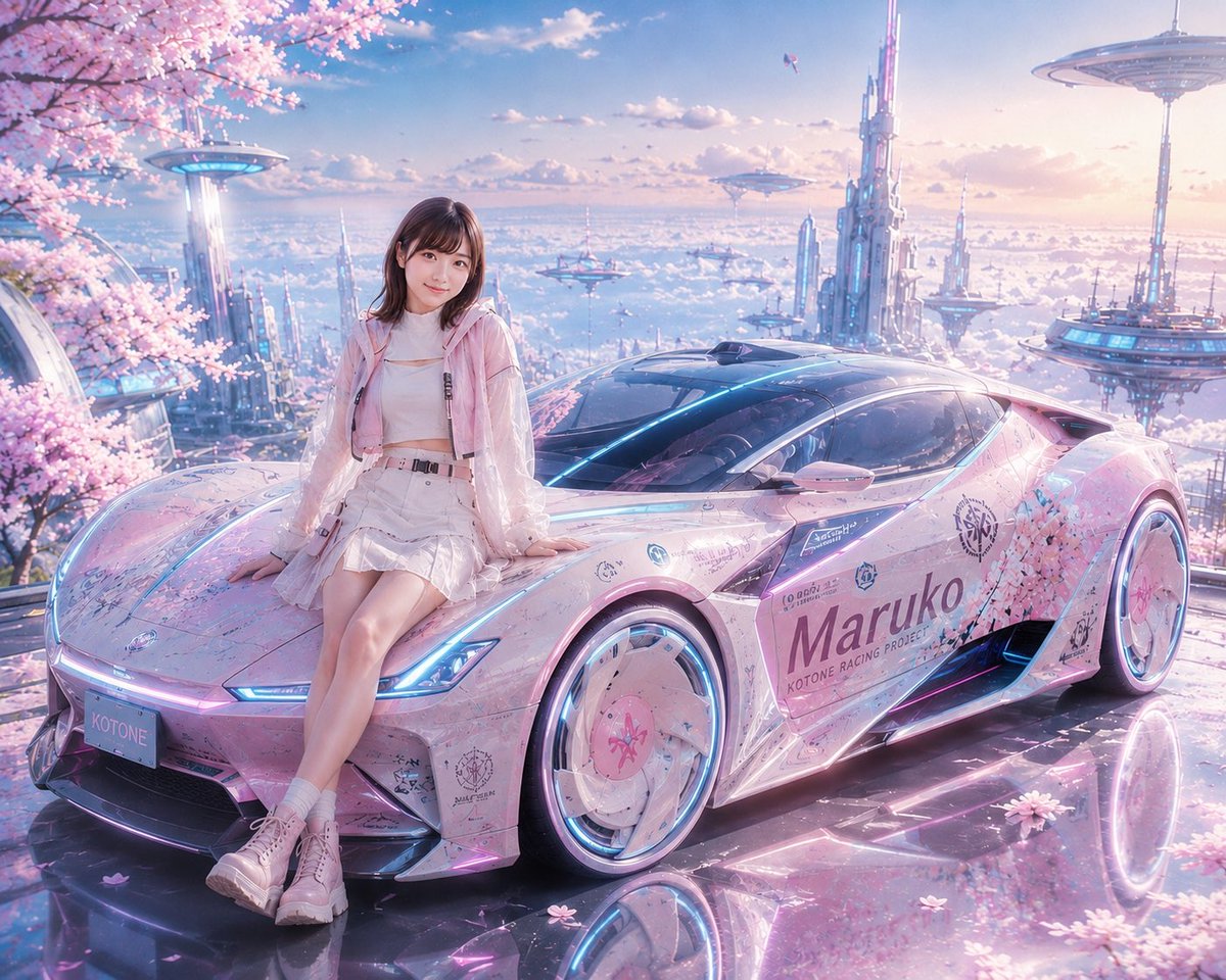 Futuristic Sakura Itasha Supercar example 2