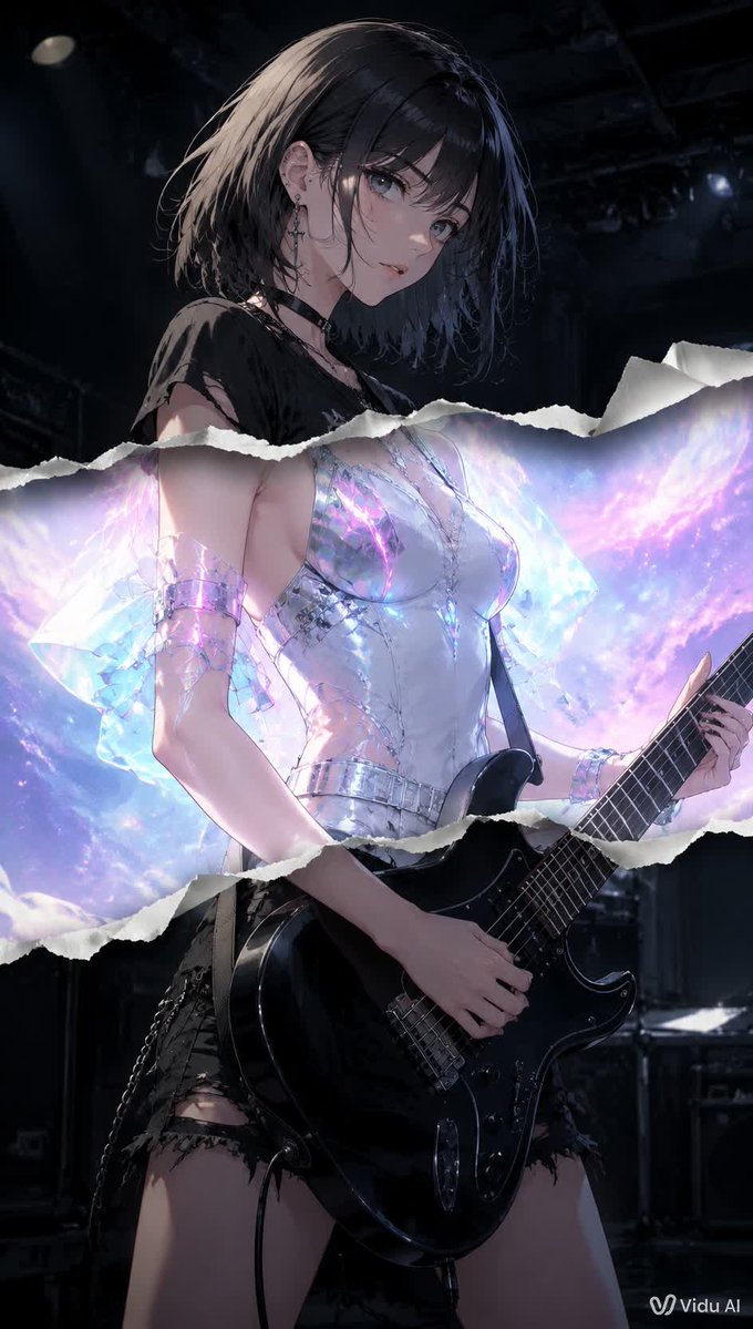 Torn Paper Anime Guitarist AI image template preview