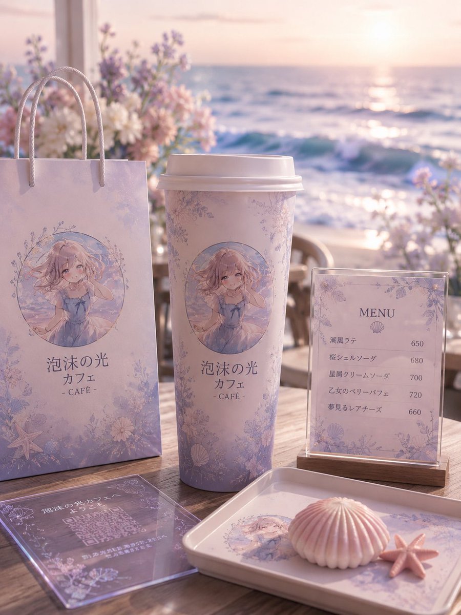 Pastel Seaside Anime Cafe Mockup AI image template preview