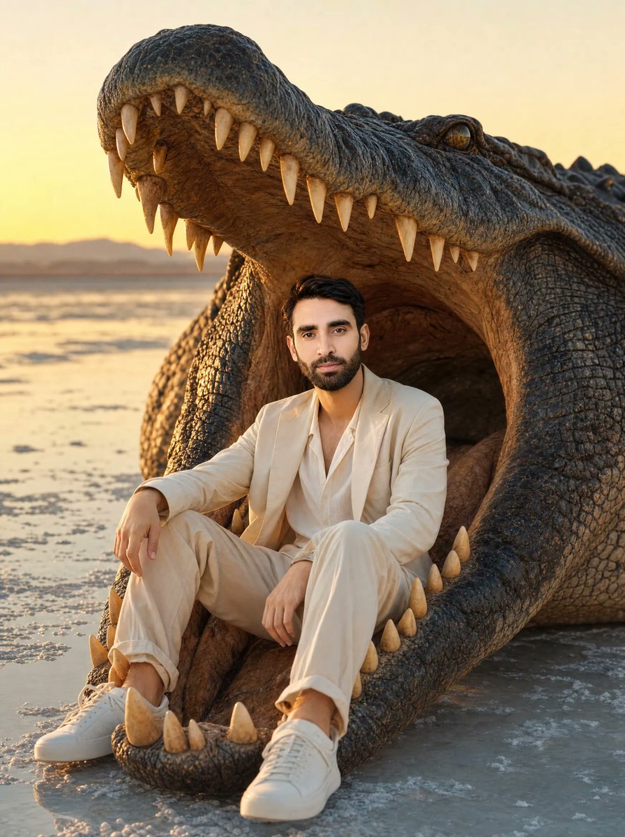 Man Inside Giant Crocodile Mouth AI image template preview