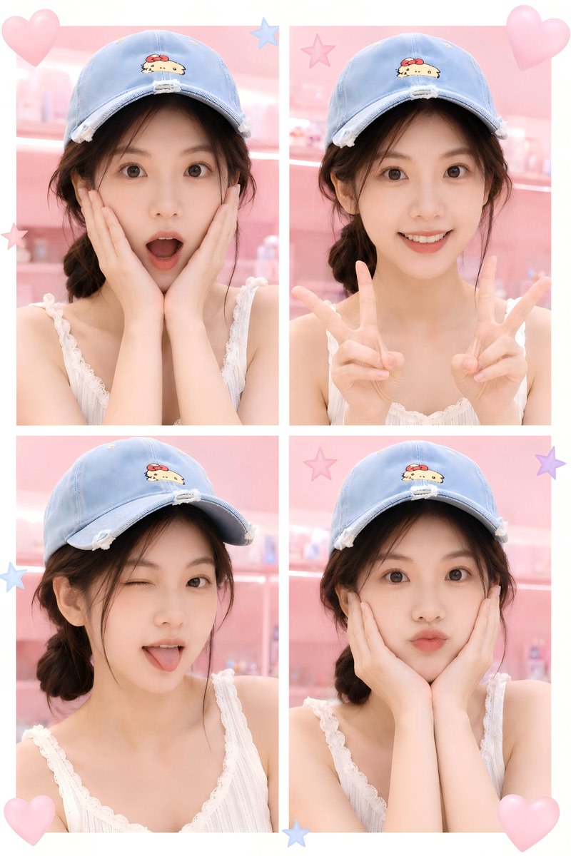 Kawaii Four-Panel Selfie Collage AI image template preview