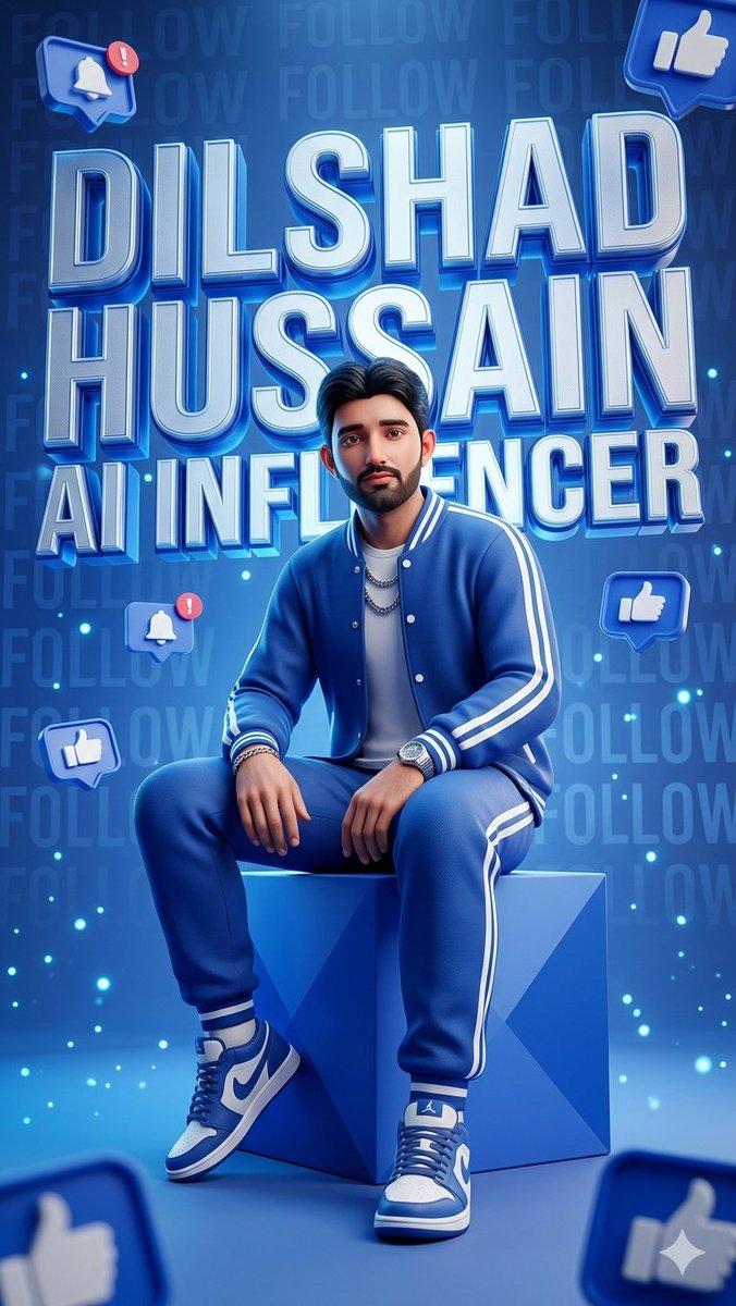 Blue AI Influencer 3D Poster AI image template preview