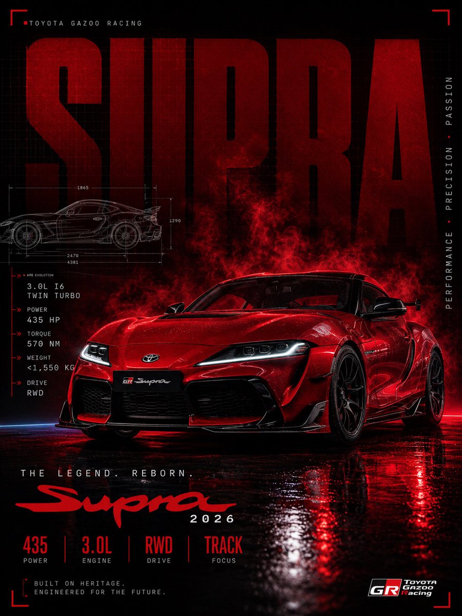 Red Toyota GR Supra Motorsport Poster AI image template preview