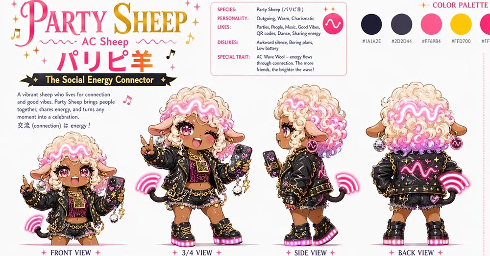 Party Sheep Character Design Sheet AI image template preview