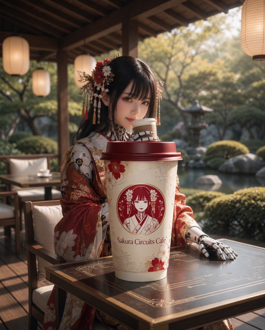 Cyber Kimono Café Portrait AI image template preview