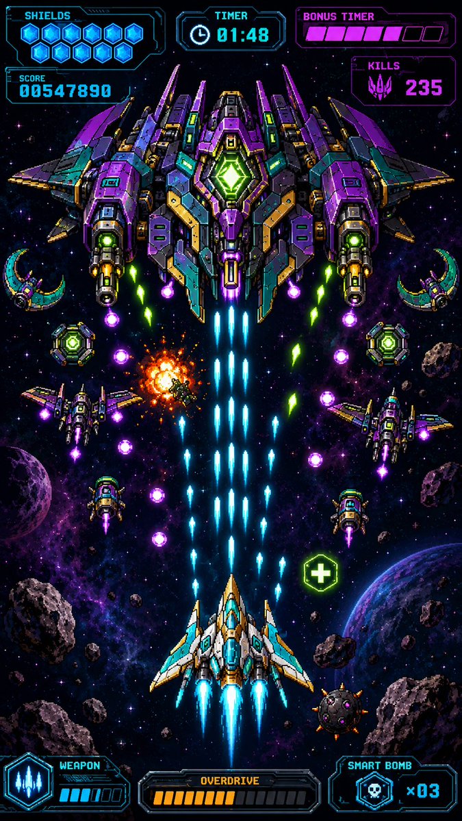 Retro Pixel Space Shooter HUD AI image template preview