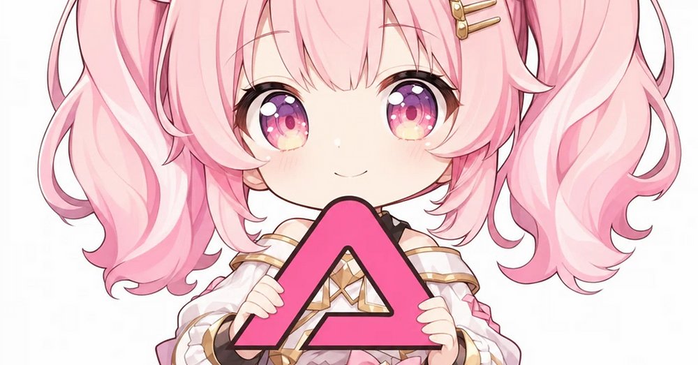 Pink Chibi Mascot Holding Triangle Logo AI image template preview