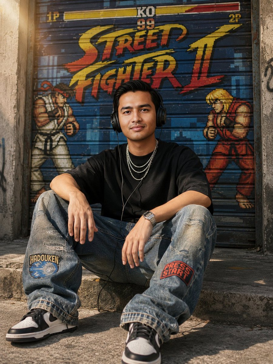 Urban Streetwear Sidewalk Portrait AI image template preview